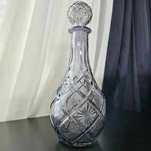 Glass Decanter With Stopper Round Base Clear Gray